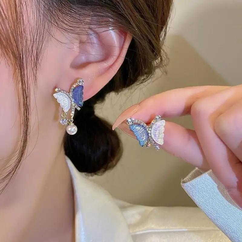 New Korean Fashion Crystal Ginkgo Leaf Earrings For Women Jewelry 2024 Trending Luxury Women's Pearl Opal Drop Earrings JN9