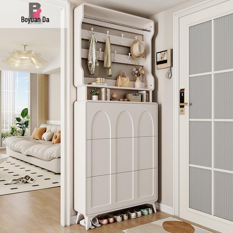 Ultra-Thin Flip-Top Shoe Cabinet & Coat Rack for Entryway Hallway Storage