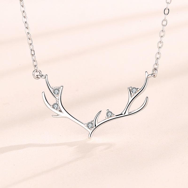 

Серебряный кулон-оленьи рога S925 - Минималистичное рождественское украшение для женщин 925 Silver