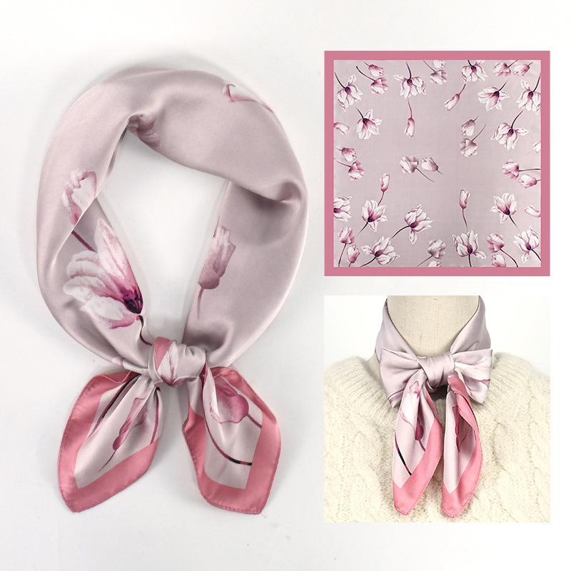 70*70cm Luxury Floral Square Scarf For Women Elegant Ladies Hijab Neckerchief Shawl Solid Soft Stain Silk Scarves For Travel