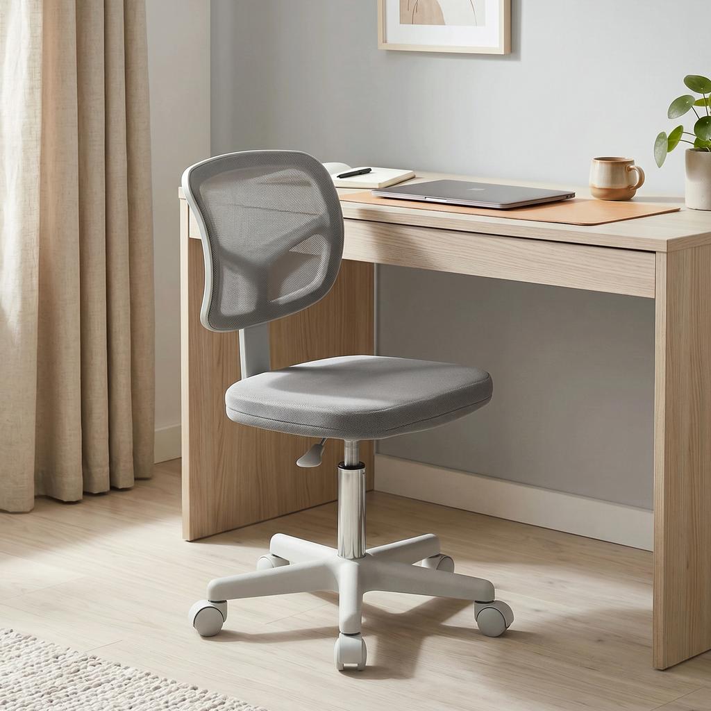 Small Office Chair without Arms, Ergonomic Swivel Mesh Desk Chair with Curved Back, Dark Grey