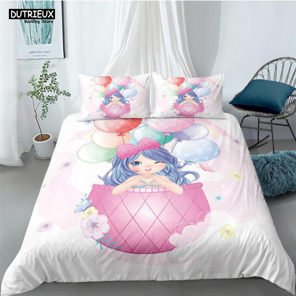 Cartoon Blue Mermaid Duvet Cover Beautiful Girl With Unicorn Bed Cover Single Double Queen King Twin Size Bedding Set For Kids