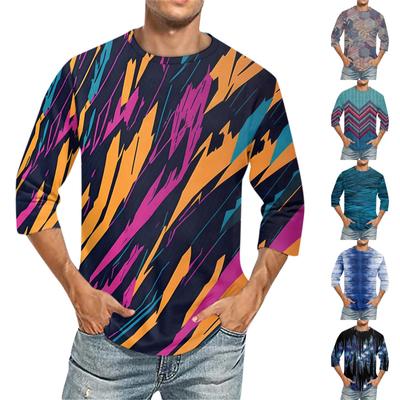 Men's Solid Color Round Neck Three Quarter Sleeve Top T-shirt