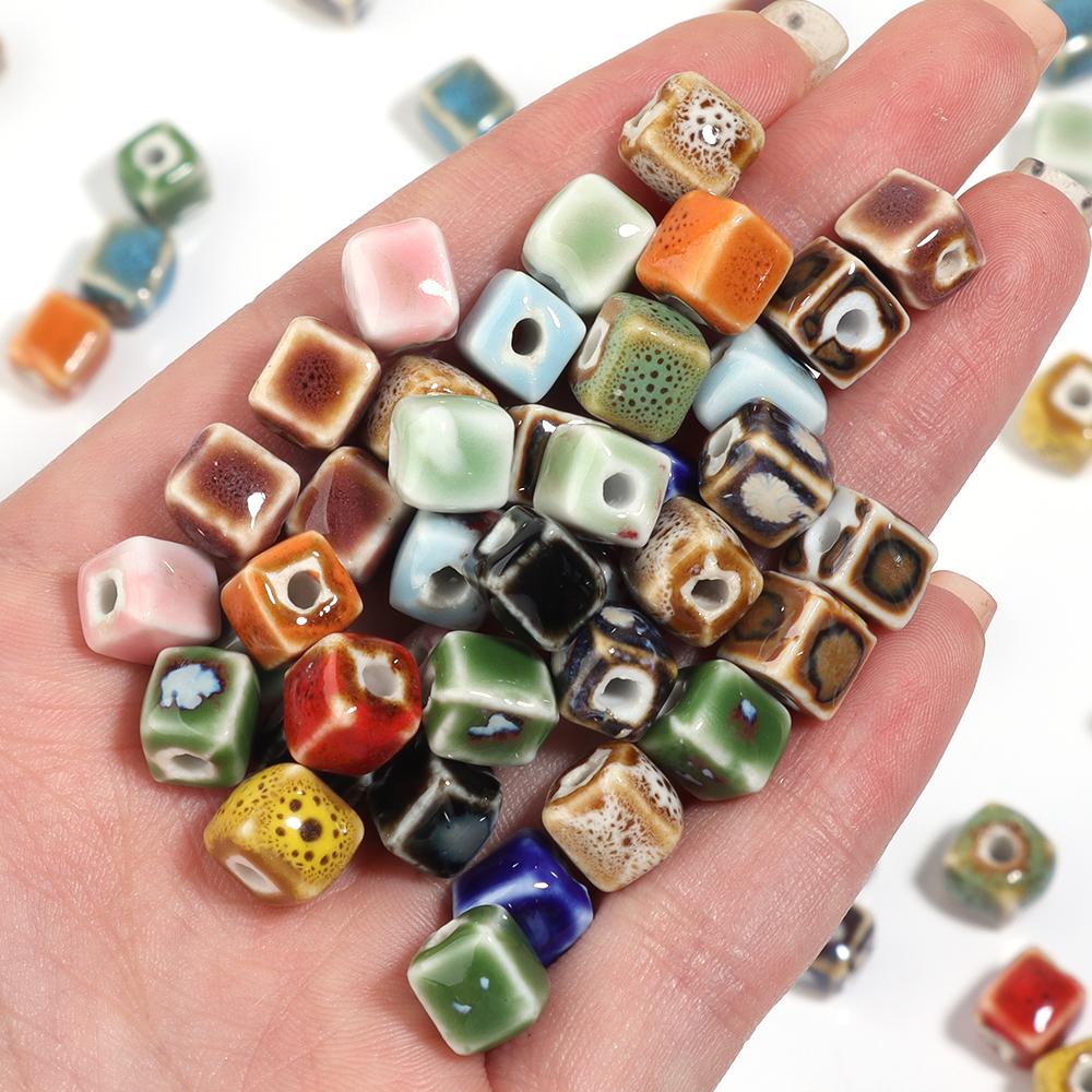10pcs/lot Colorful Square Ceramic Beads Floral Glaze Porcelain Bead for DIY Bracelet Necklace Charms  Jewelry Making Supplies