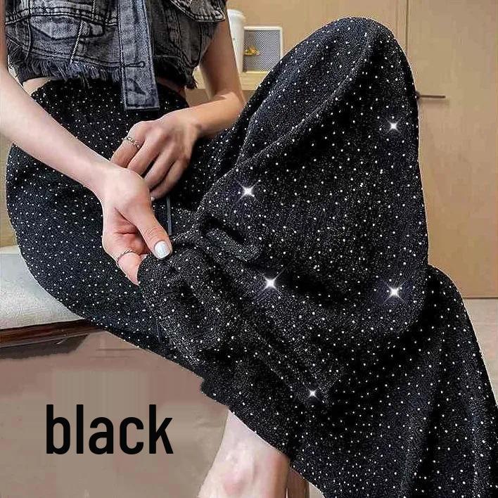 Shiny Rhinestone Sequin High-Waisted Wide-Leg Pants - Women's Summer Korean Style Ice Silk Loose Fit