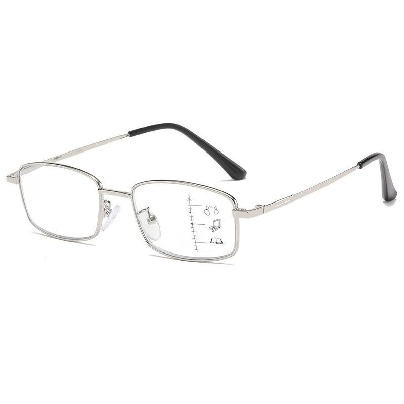 

Men s and Women s New Fashion Photochromic Multifocal Reading Glasses Square Frame Simple Business Design Presbyopia Glasses +100 серебряный