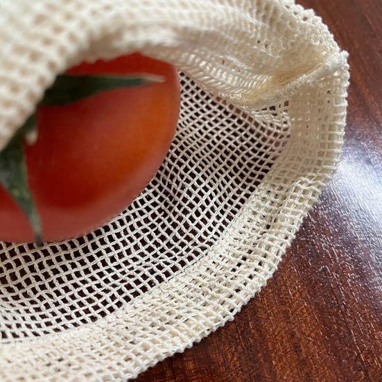 Cotton Mesh Storage Bag with Drawstring Breathable Hollow Design Extends Freshness Reusable Eco-Friendly Supermarket Travel Bag