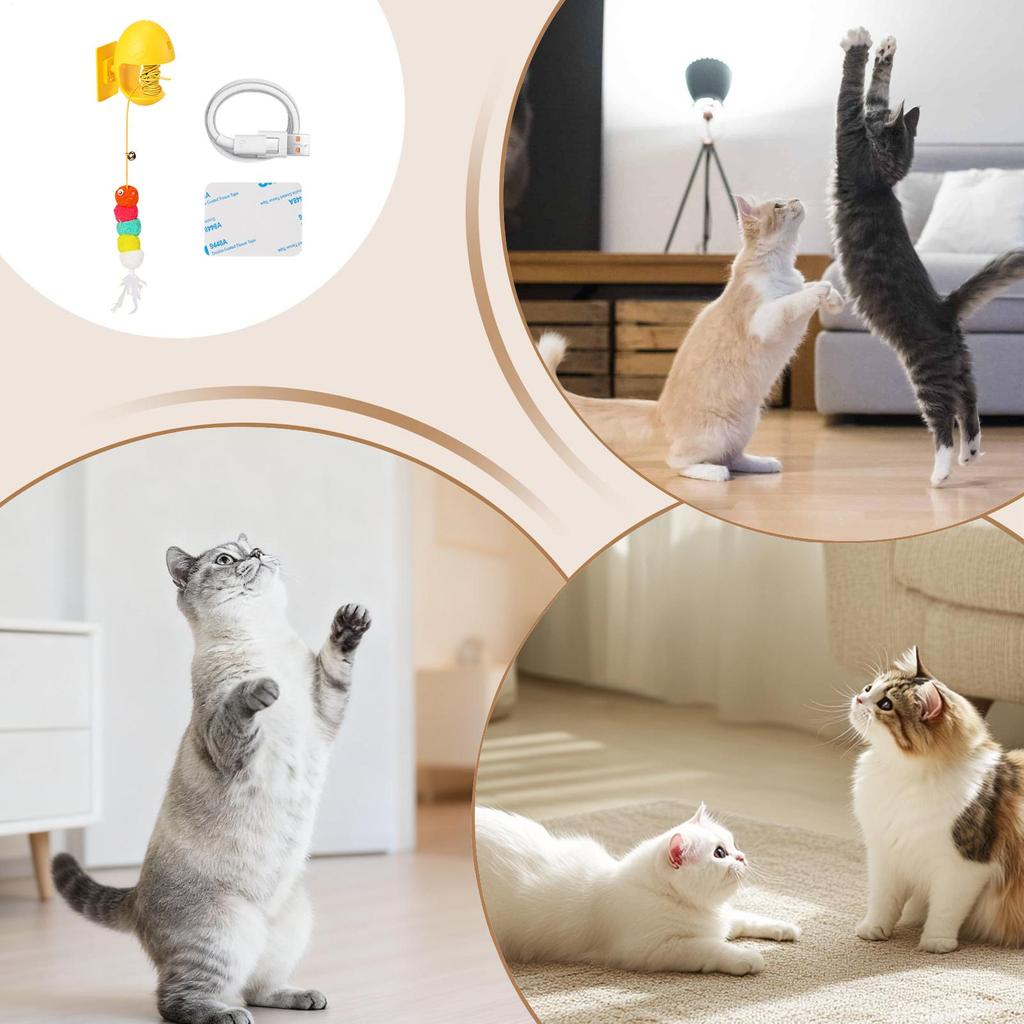 Cat Toy Rope Animals Electric Teaser With Sound Auto-Retract Rope Smart Toy For Kitten For Bedroom Study Room Cabinet Wall Door