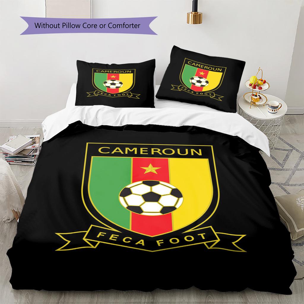 Cameroonian Football Federation Pattern Bedding Set Quilt Cover Pillowcase Home Decor Gift (1 * duvet cover + 2 * pillowcase, without core)