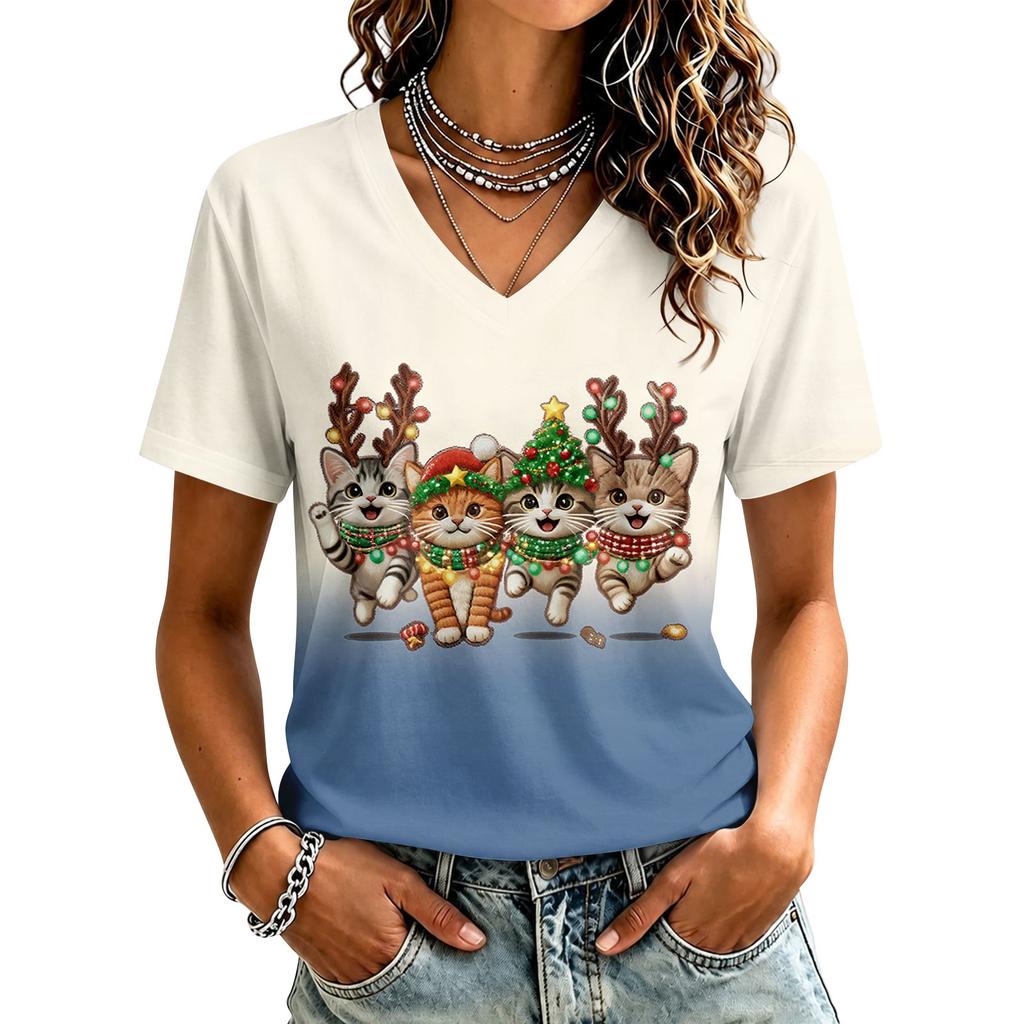 Women's Casual Short Sleeve Christmas Print T-Shirt