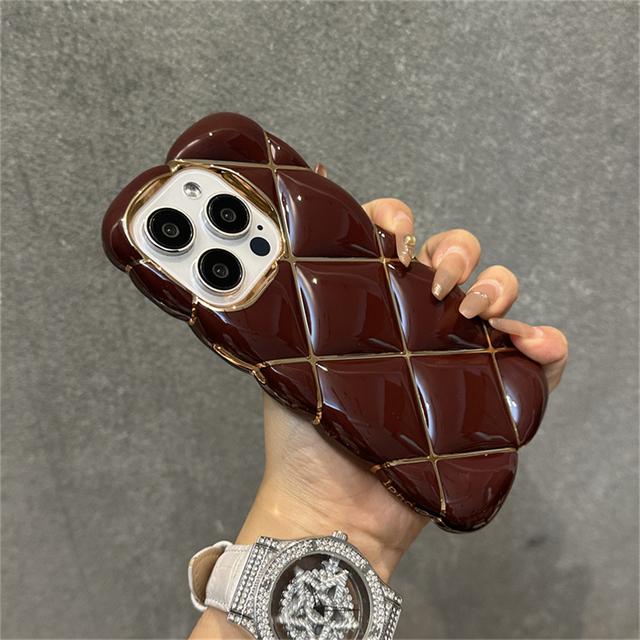 Luxury Plating 3D Diamond Lattice Pattern Soft Silicone Phone Case For iPhone 14Plus 11 12 13 15 Pro Max Shockproof Protection Cover