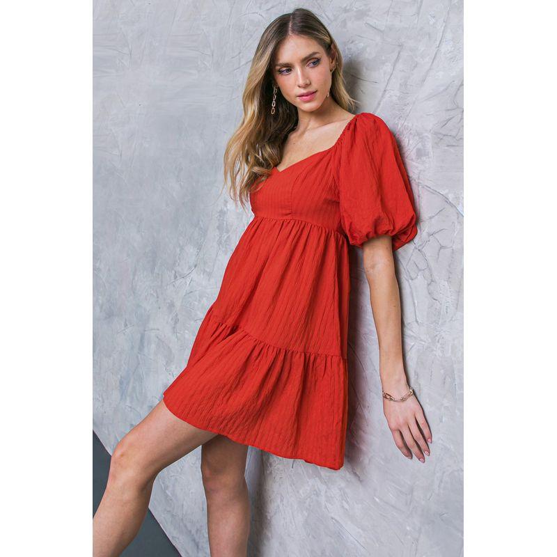 

Flying * O Niche Foreign Trade Romance Puff sleeve Back Strap Design Sense Dress Women Orange Red S