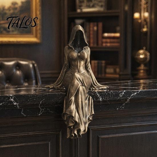Feminin Gotisk Skulptur Dödsgudinna Figur, Eterisk Huvförsedd Figur Skulptur, Mörk Flödande Klänning Staty Fantasy Samlarobjekt för Skrivbord Bokhylla