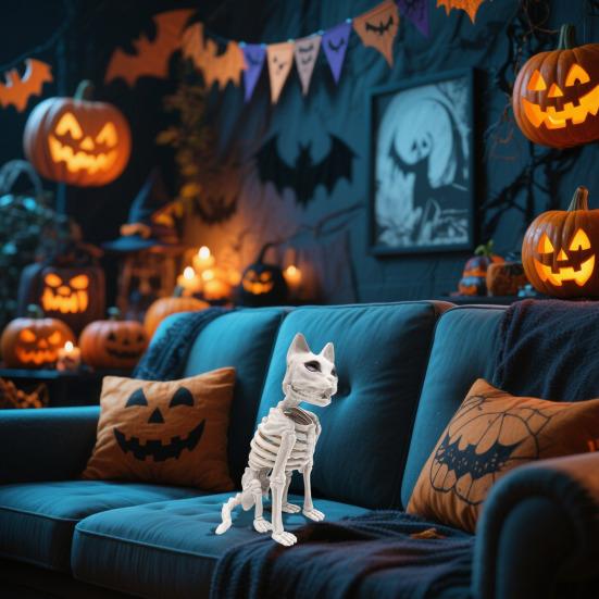 Σκελετωμένη Γάτα Αποκριάτικη Διακόσμηση Ανατριχιαστική Καθιστή Σκελετωμένη Γάτα Φιγούρα Πλαστικά Ζωικά Οστά με Κινητά Μέλη για Σκηνή Νεκροταφείου Στοιχειωμένα Σπίτια