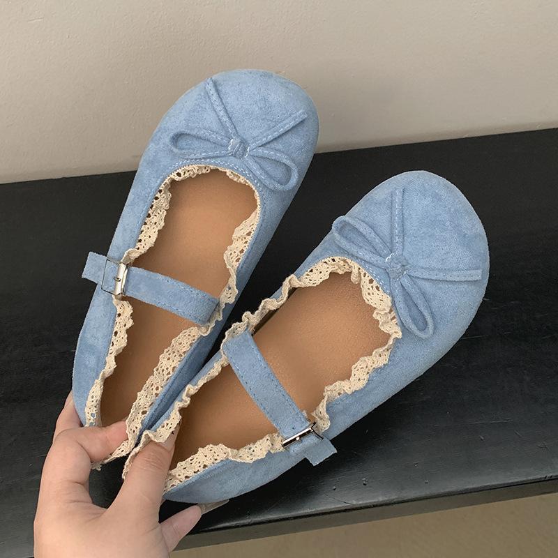

Fashion lace ballet style round head shallow mouth flat sole shoes women s summer 2025 new skirt French Mary Jane shoes 40 синий