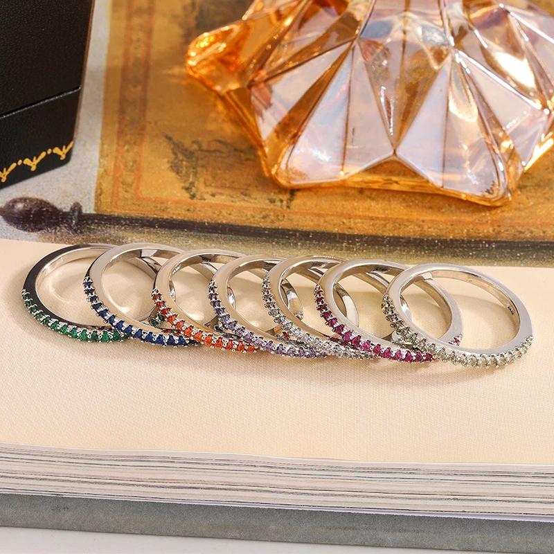 7-Color Cubic Zirconia Stackable Ring | Sleek Single Row Design | 925   Plated | Fashion Jewelry for Women