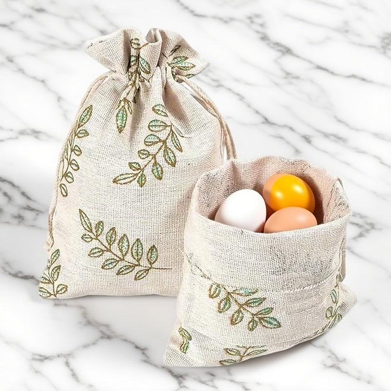 20Pcs Leaf Print Drawstring Gift Bags - Jewelry/Wedding/Birthday Party Favors | Eco-friendly Decor & Present Packaging