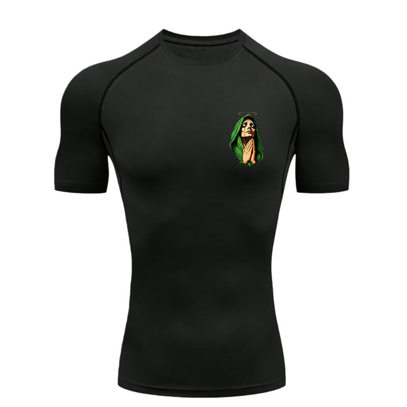 Praying Hooded Figure Men s Sports T-shirt Training Fitness Compression Quick Dry Short Sleeve T-Shirt Rashgard Tops S