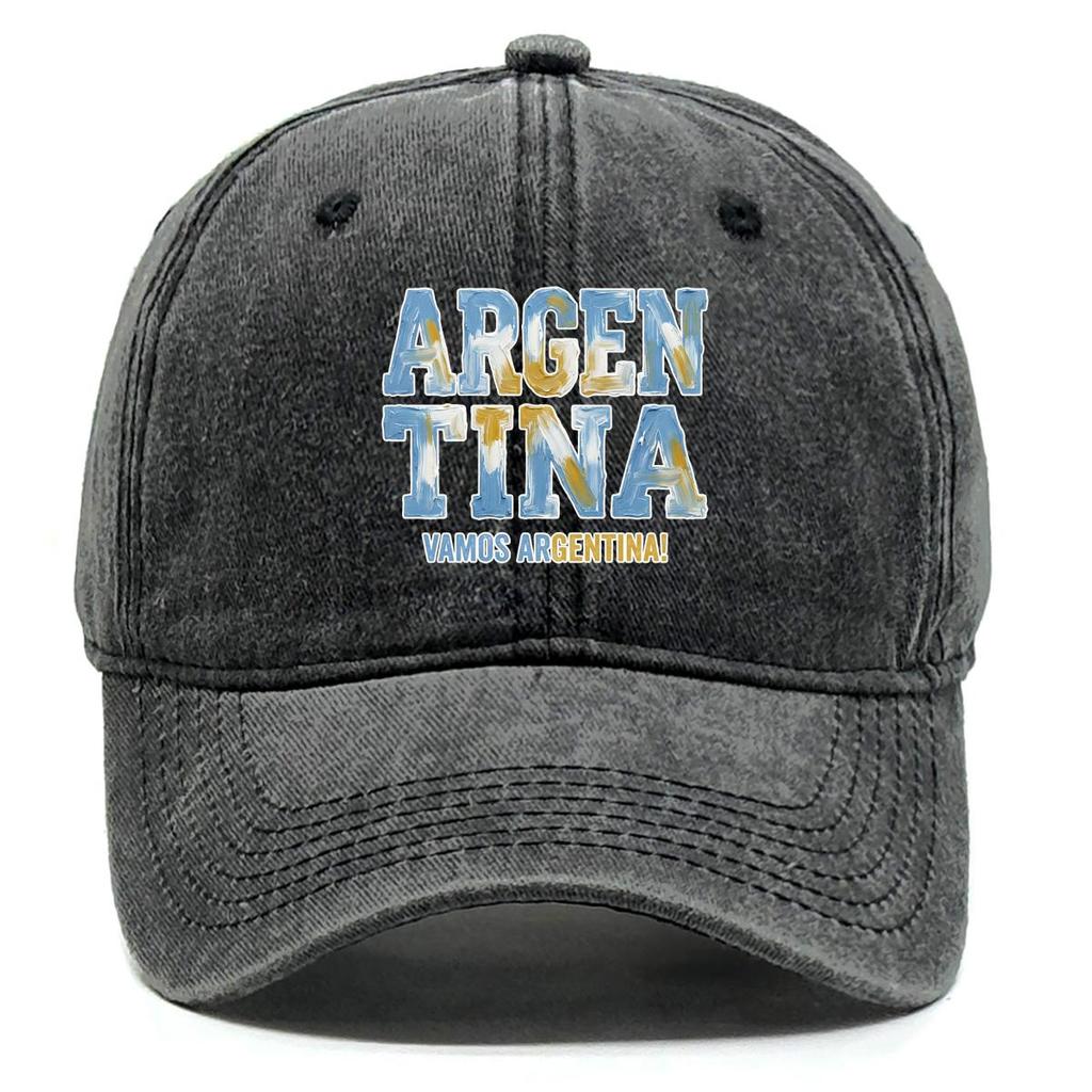 Snapback Baseball Cap With "ARGENTINA" "VAMOS ARGENTINA" Flag Printed , Adjustable Baseball Hat Headwear Solid Color Curved Brim Trendy Woman's Cap