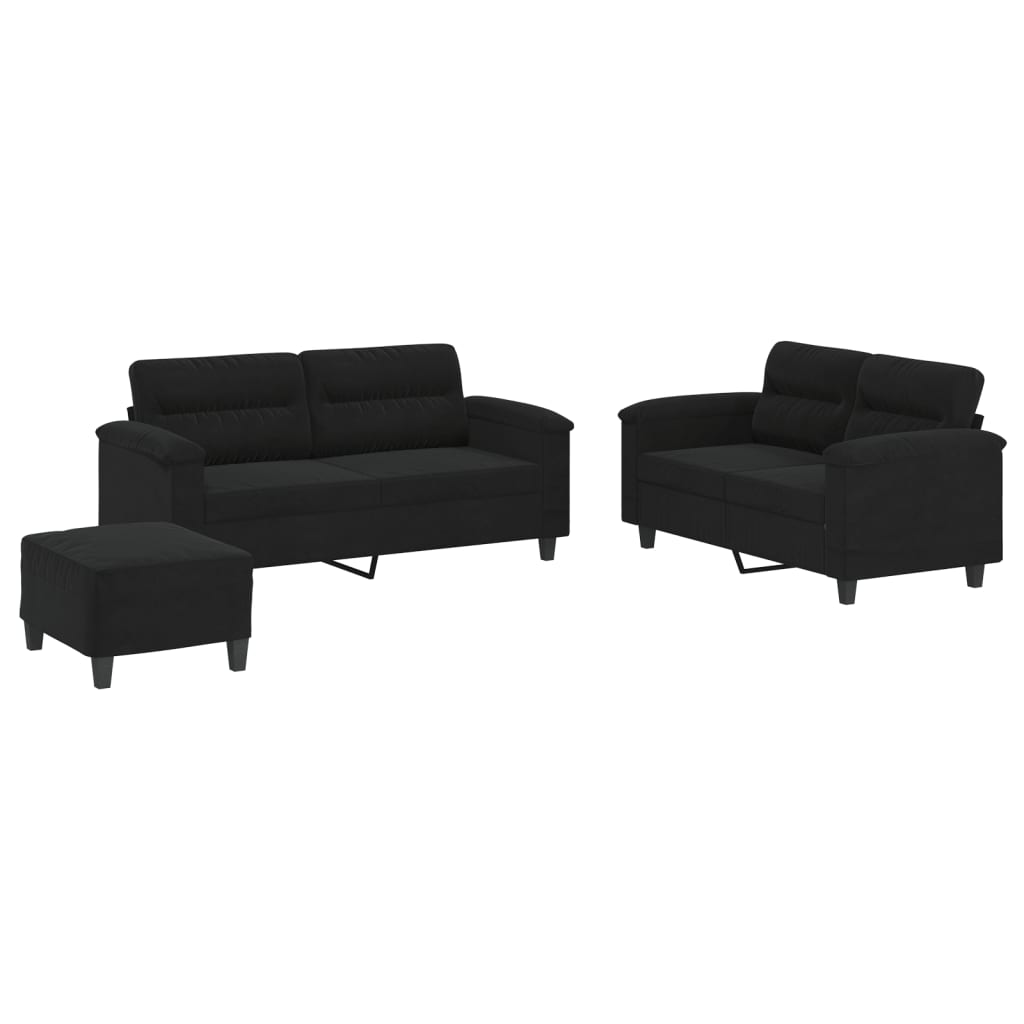 Vidaxl 3-Cz. Relaxation Set With Cushions, Black, Microfiber