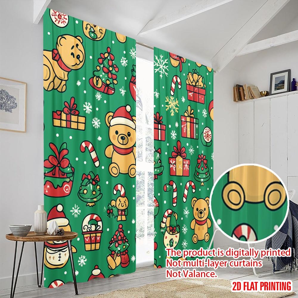 2 szt., druk płaski 2D Tkanina zasłonowa Boże Narodzenie Miś Prezenty Drzewka (2) Wszechstronny poliester (bez pręta) Dekoracje na świeżym powietrzu