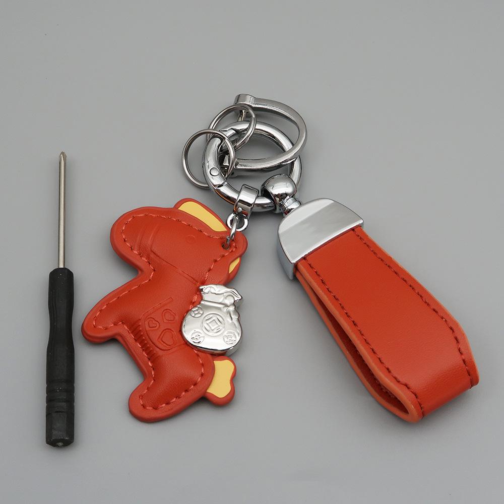 Instant Wealth Leather Keychain with Cartoon Pony Pendant for Couples – Trendy Bag and Car Accessory