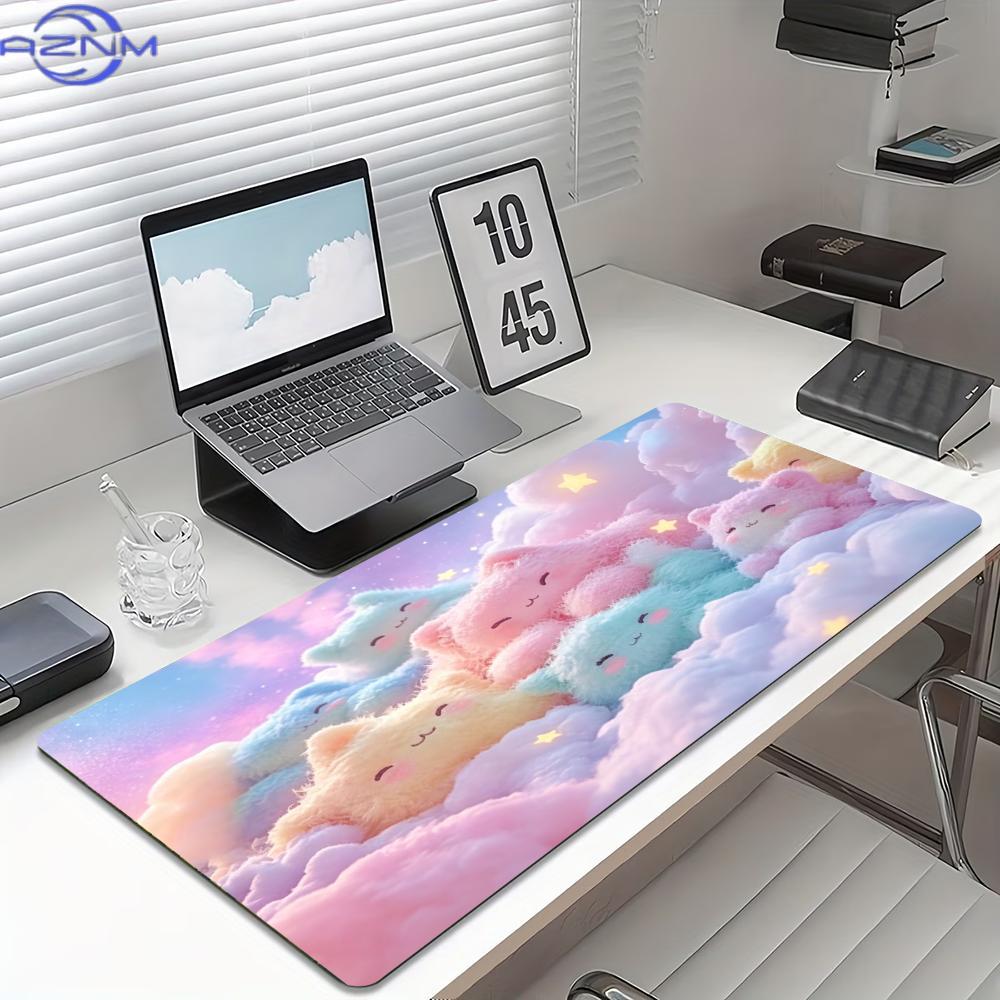 Cute Pastel Cloud Bear Large Gaming Mouse Pad Non Slip Stitched Desk Mat For Pc Laptop Office Kawaii Home Desk Accessory