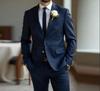Elegantní námořnická modř Jednobarevné pánské obleky Dvoudílné formální zářez klopa Single Breasted Slim Fit outfity Kancelářské obleky pro volný čas