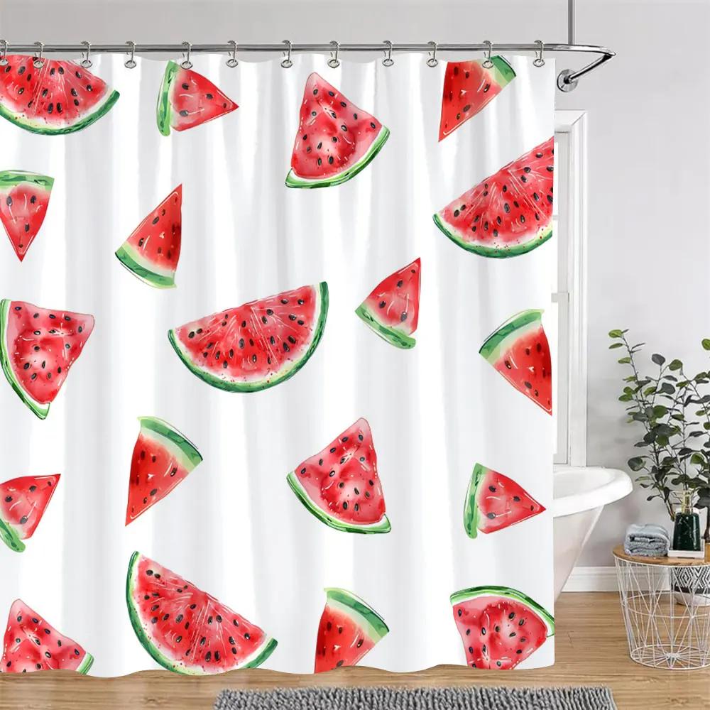 Třešeň Jahoda Citron Broskev Ovocný Potisk Sprchový Závěs Polyesterová Tkanina Dětské Koupelnové Závěsy Koupelnová Dekorace S Háčky