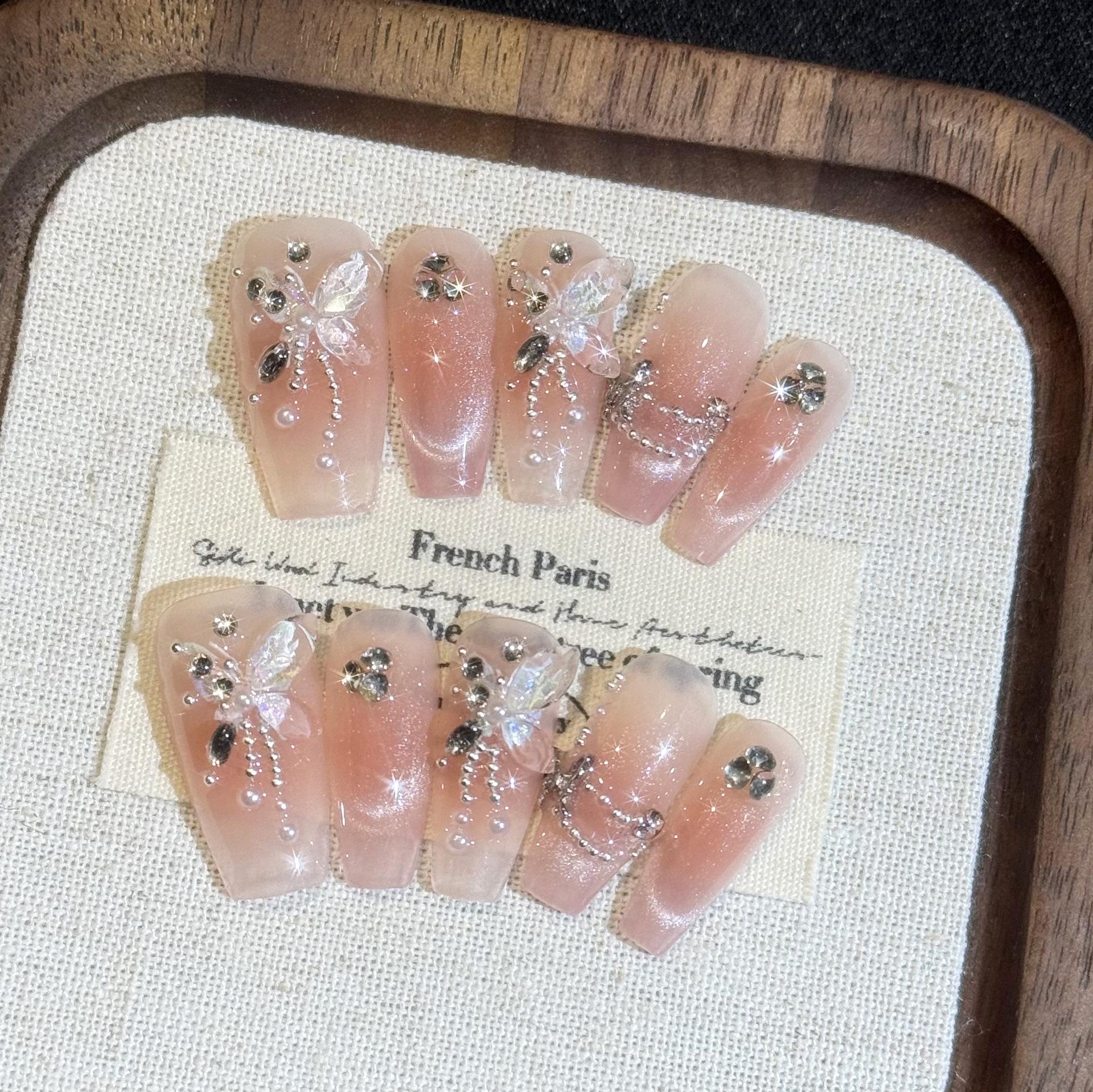 

Ice Crystal Ripple Butterfly Handmade High-End Gel Manicure Removable False Nails Medium