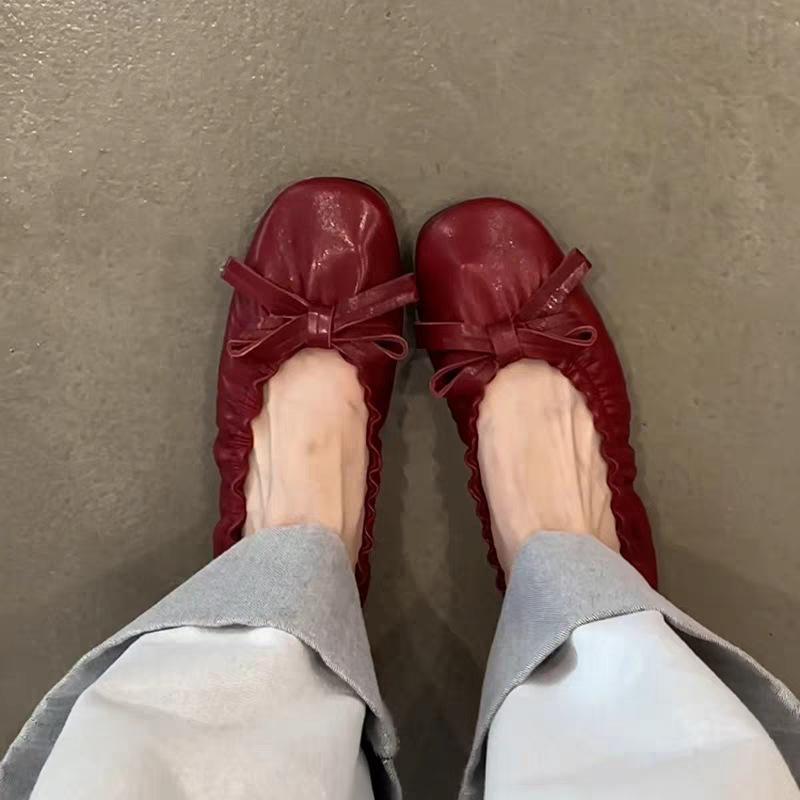 IPPEUM Women Ballet Flats Shoes Round Toe 2025 New Red Silver Mary Janes Ballerina Shoes