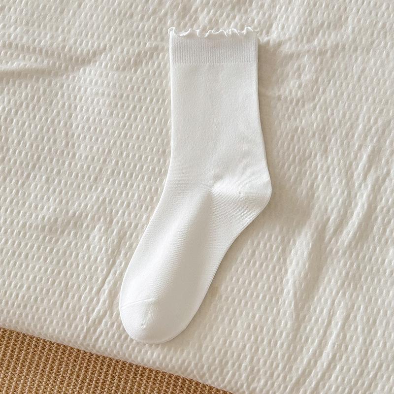 

Черные носки с отделкой ушками, Женские носки до середины икры, Однотонные хлопковые носки, Бесшовные махровые носки, Кружевные послеродовые носки 1 pair белый