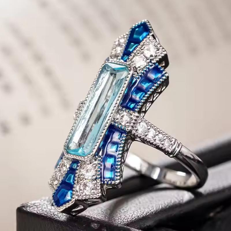 

Copper Color Fashion Women Rings Party Daily Unique Design Finger Accessories Inlaid Shiny Blue Personalized Zircon 9