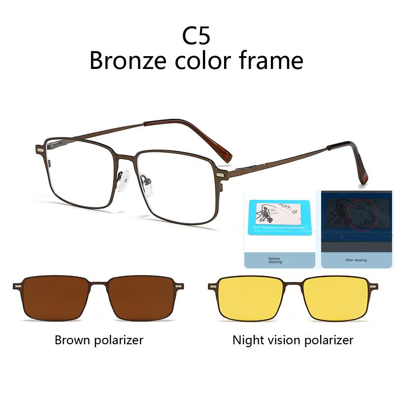Sunglasses Small Square Stainless Steel Eyeglass Frame Polarizced Clips Magnetic On Glasses Optical Magnet Eyeglasses 3 IN 1