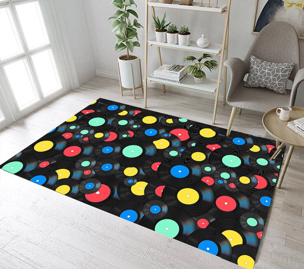 Record Area Rug CD Card Living Room Rugs Vintage Disc Print Decor Doormat Music Theme Carpet Non Slip Soft Indoor Floor Mat
