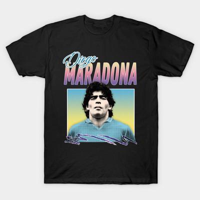 T-shirt imprimé noir pour homme Diego Maradona / Style années 90 Fanart Design Impression sur papier transfert sans découpe T-shirt en coton