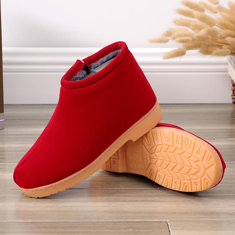 

Обувь из хлопка ручной работы, женская, зимняя, домашняя, для пожилых матерей, нескользящая, на толстой подошве, бархатные, термотапочки из хлопка, мужская сумка на каблуке 36 (for size 35 feet) красный