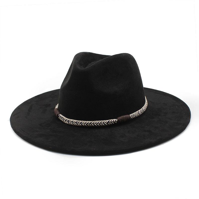 Wish Suede Top Hat Men And Women Couple Big Eaves Hat Flat Edge Gentleman'S Hat
