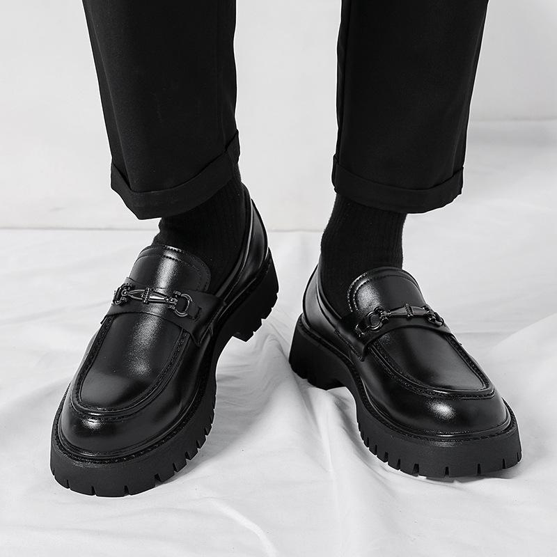 2025 Large Size Shoes, Teenagers Big Head Shoes, One-pedal Loafers, Small Thick-soled Heightening Leather Shoes, Men's Shoes