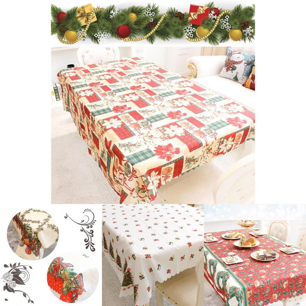 Premium Santa Christmas Red Tablecloth Crafted From High-quality Polyester Fabric For Festive Dining