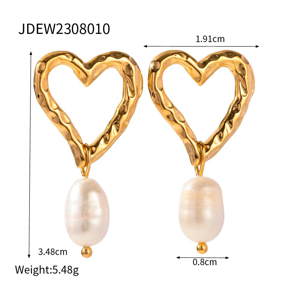 Jieding Elegant European & American 18k Titanium Steel Heart Pearl Stud Earrings
