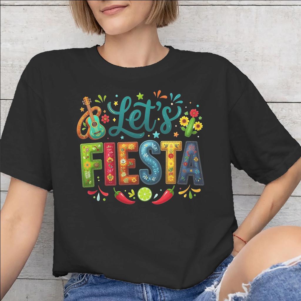 Lets Fiesta Cinco De Mayo Graphic Printing T Shirts Men Women Cotton Tee Shirt Clothing