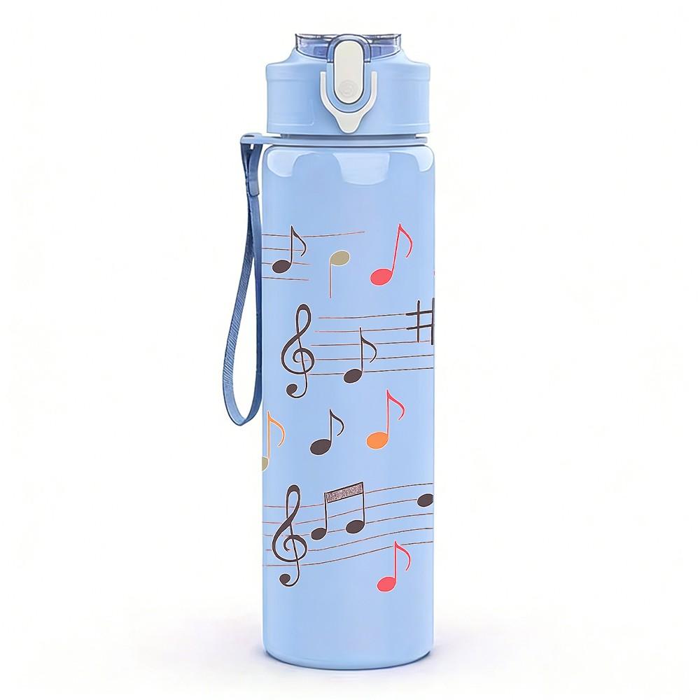 1PC Vintage Music Sheet Note Print 750ml Color Plastic Sports Water Bottle Leakproof Flip Straw Lid Suitable for Sports Office Home Use