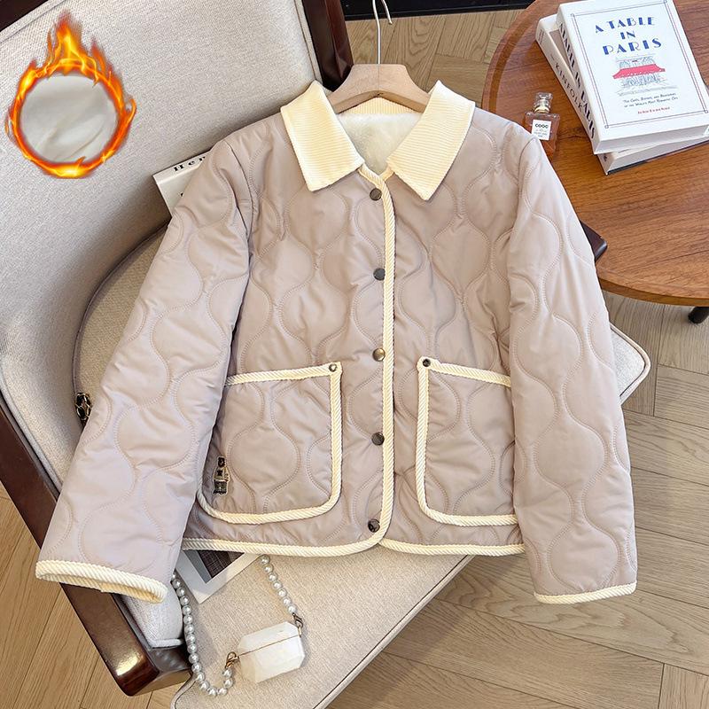 

Пальто из хлопка с вышитым изображением маленького медведя, женское осенне-зимнее хлопковое пальто, короткое хлопковое пальто с воротником-стойкой XXL хаки