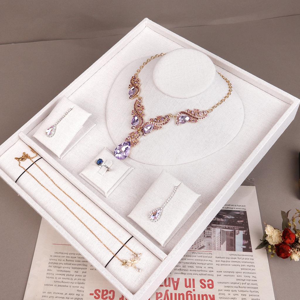 Women Jewelry Packaging Linen Gift Box Elegant Necklace Earrings Bracelet Ring Kit Display Tray Case for Stores Exhibition