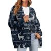 Women's Fashion Long Sleeve Christmas Print V-Neck Button Loose Cardigan Top