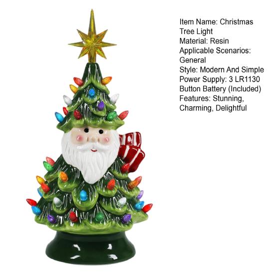 Yousheng Lighted Up Santa Christmas Tree Decor 11Inch Resin Old Man Christmas Tree Light with Multicolored Lights And Star Topper for Holiday Tabletop