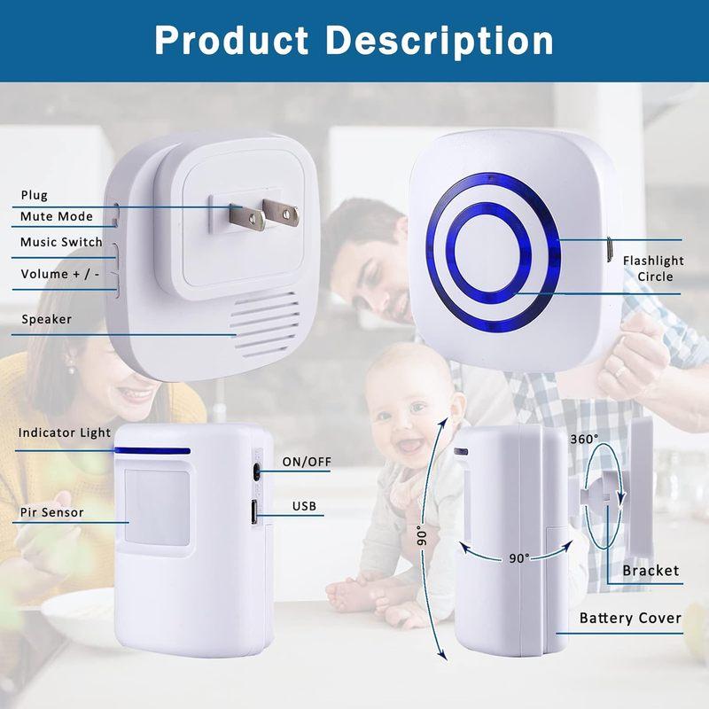 38 Chime Tunes Motion Sensor Alarm Wireless Driveway Alarm Indoor Home Motion Detector Long Range Security Alert Monitor System