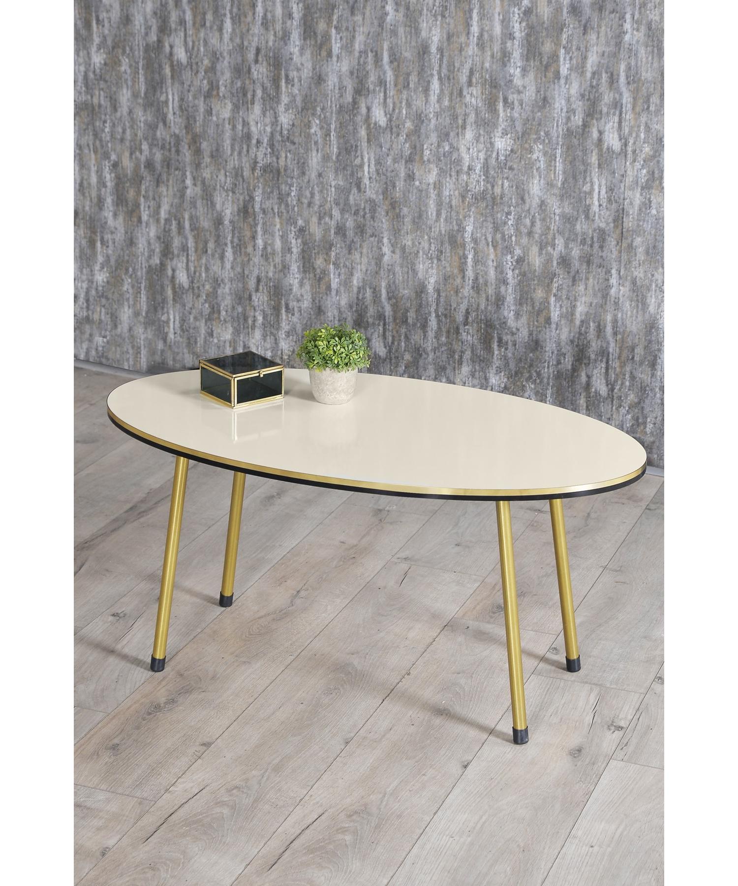 

Центральный стол Кремовый Эллипс Металлическая ножка Двойное золото