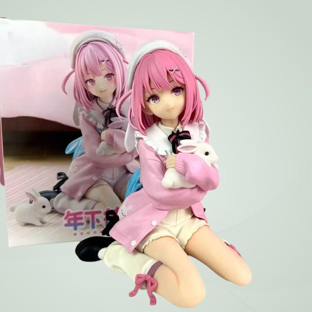 Anime Lady Figure Cute Sitting Pose Pvc Collectible Model Ornament Pink Hair Rabbit Home Desktop Decor For Adult Anime Fans
